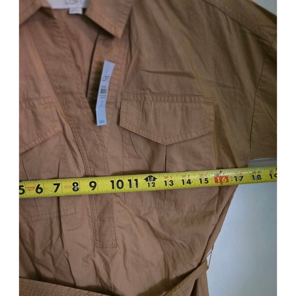 Loft Petite Tan Brown Shirt Dress with Tie Belt, Utility Style 00 Petite NWT $99 - Picture 6 of 7